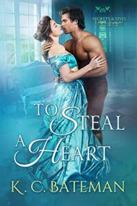 To Steal a Heart by KC Bateman book cover. Man and woman embracing blue background